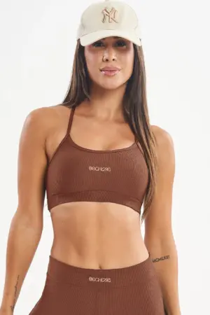 top fitness top tulipa marrom canelado