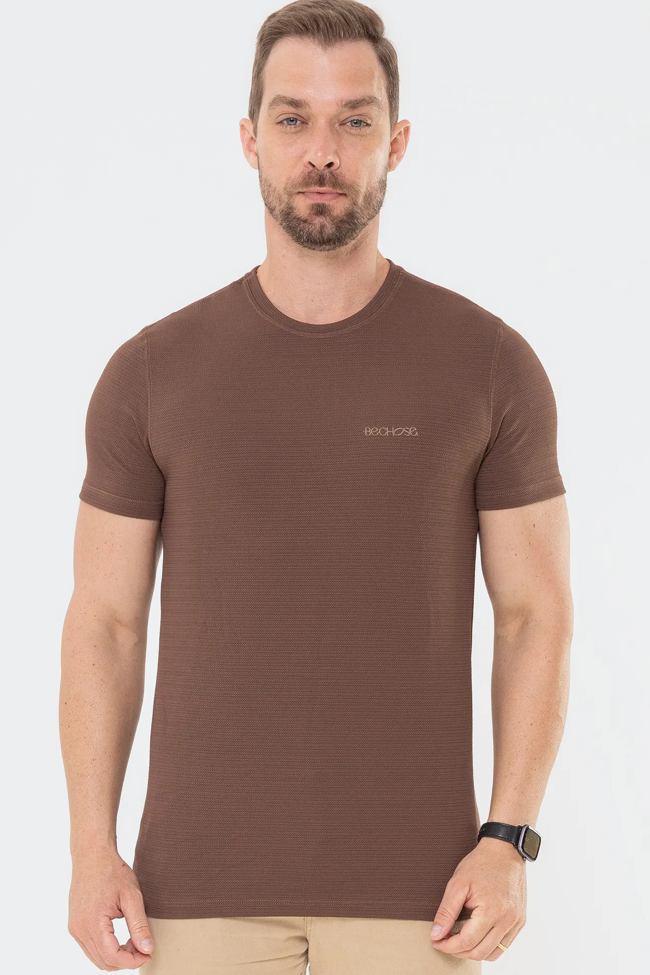 BECHOSE6085-1 Camiseta Casual Tech Marrom - Imagem 1