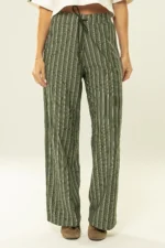 Calça Violeta Risca de Giz Verde Croco