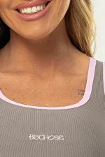 Top Cravo Cinza Canelado / Rosa Balerine - Imagem 3